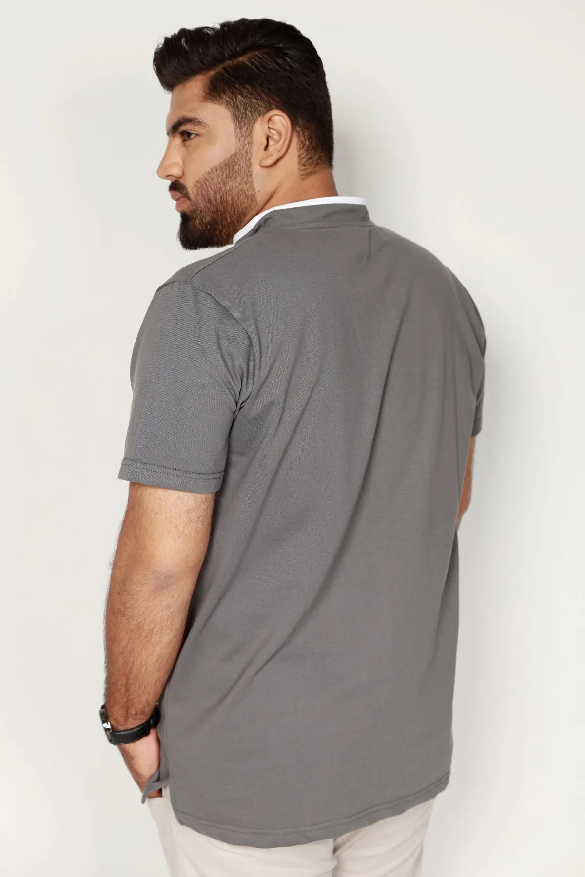 Gray Henley Collar Polo Shirt (Plus Size) - S22 - MP0086P