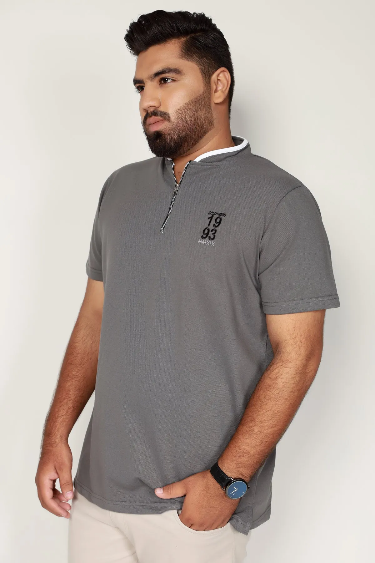 Gray Henley Collar Polo Shirt (Plus Size) - S22 - MP0086P