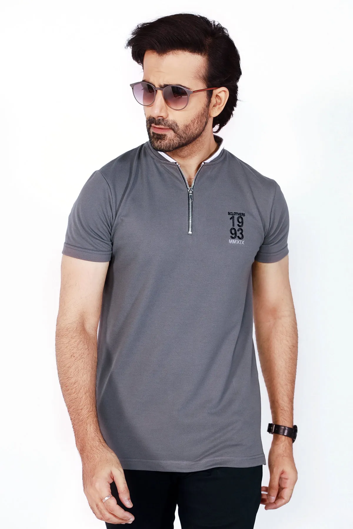 Gray Henley Collar Polo Shirt - S22 - MP0086R