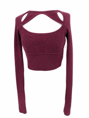 Guizio Women's Burgundy Crop Knit Cotton Cut Out Size S Sweater