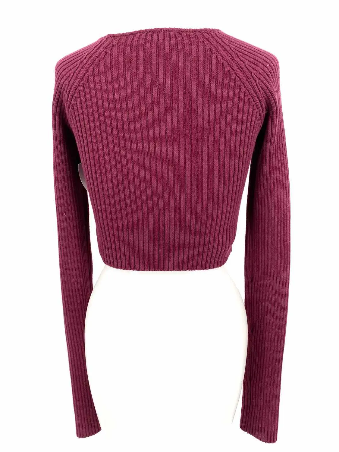 Guizio Women's Burgundy Crop Knit Cotton Cut Out Size S Sweater