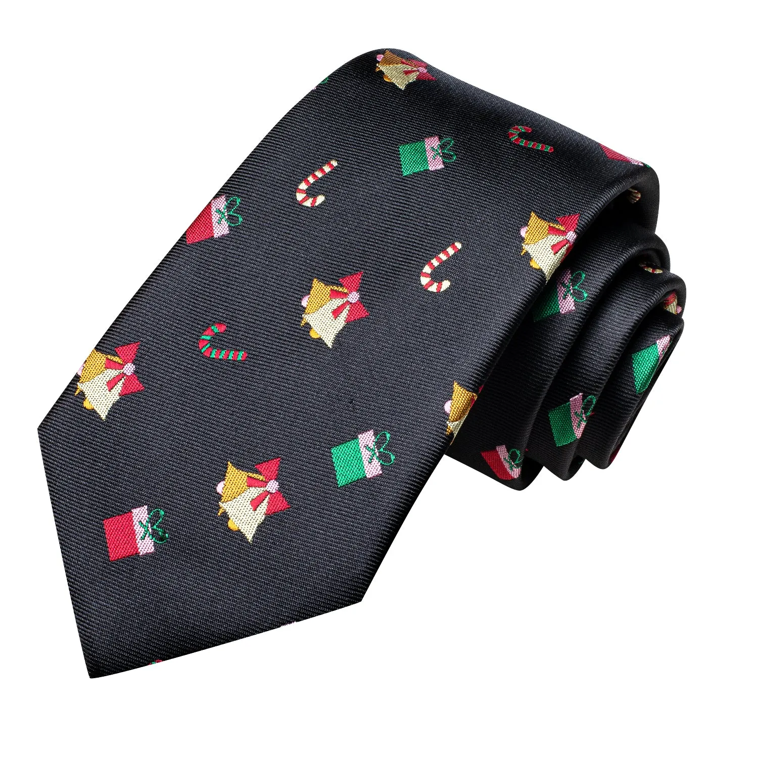 Hi-Tie Black Colorful Christmas Gift Tie Pocket Square Cufflinks Set