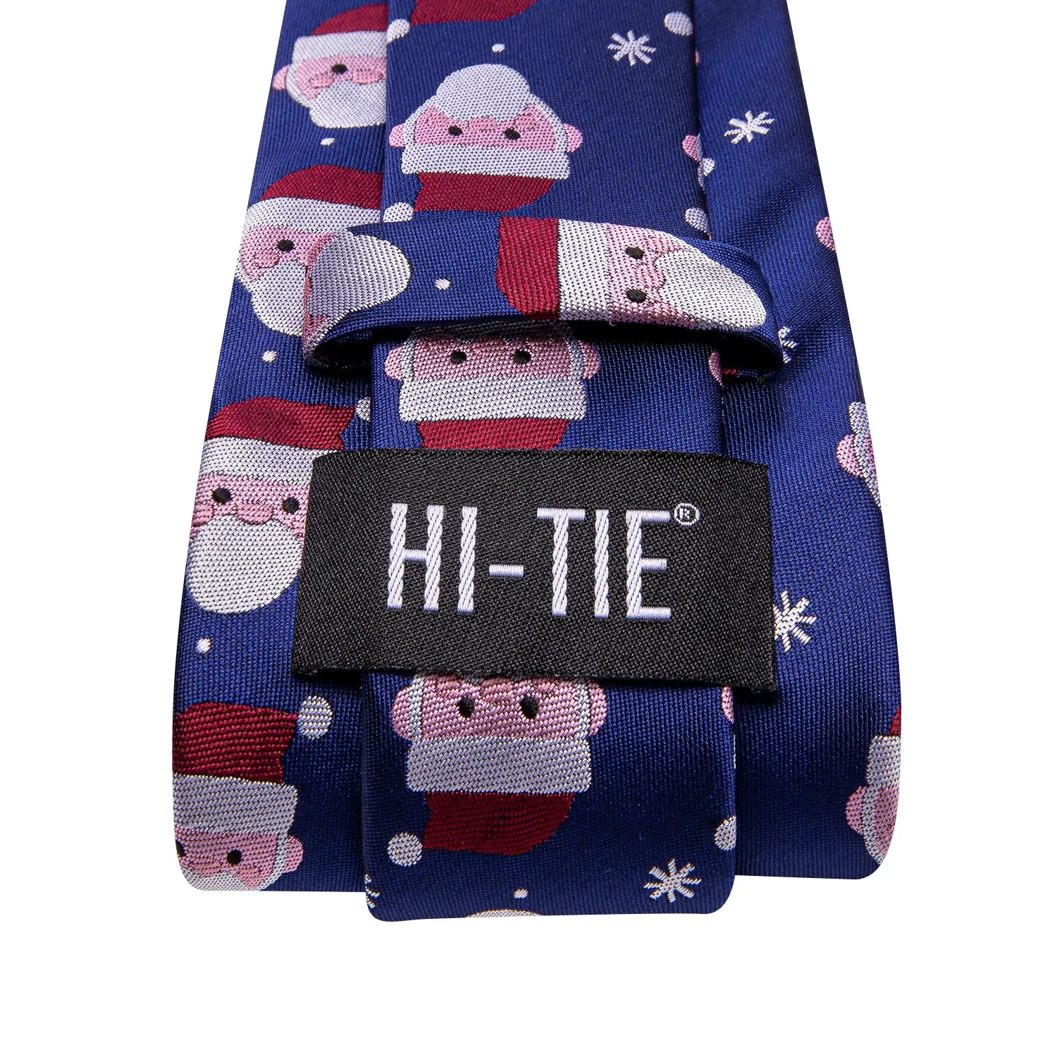 Hi-Tie Blue Christmas Snowmen Men's Tie Pocket Square Cufflinks Set