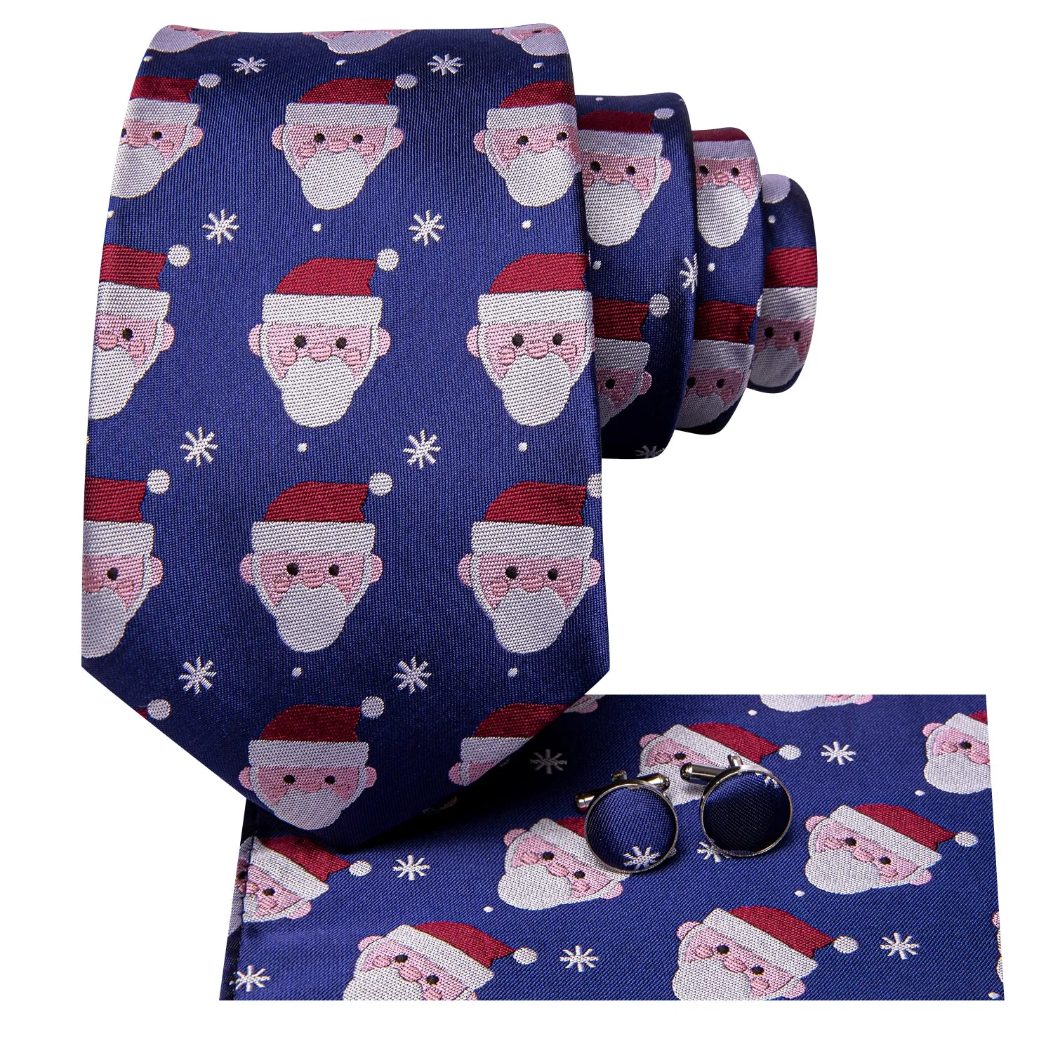 Hi-Tie Blue Christmas Snowmen Men's Tie Pocket Square Cufflinks Set