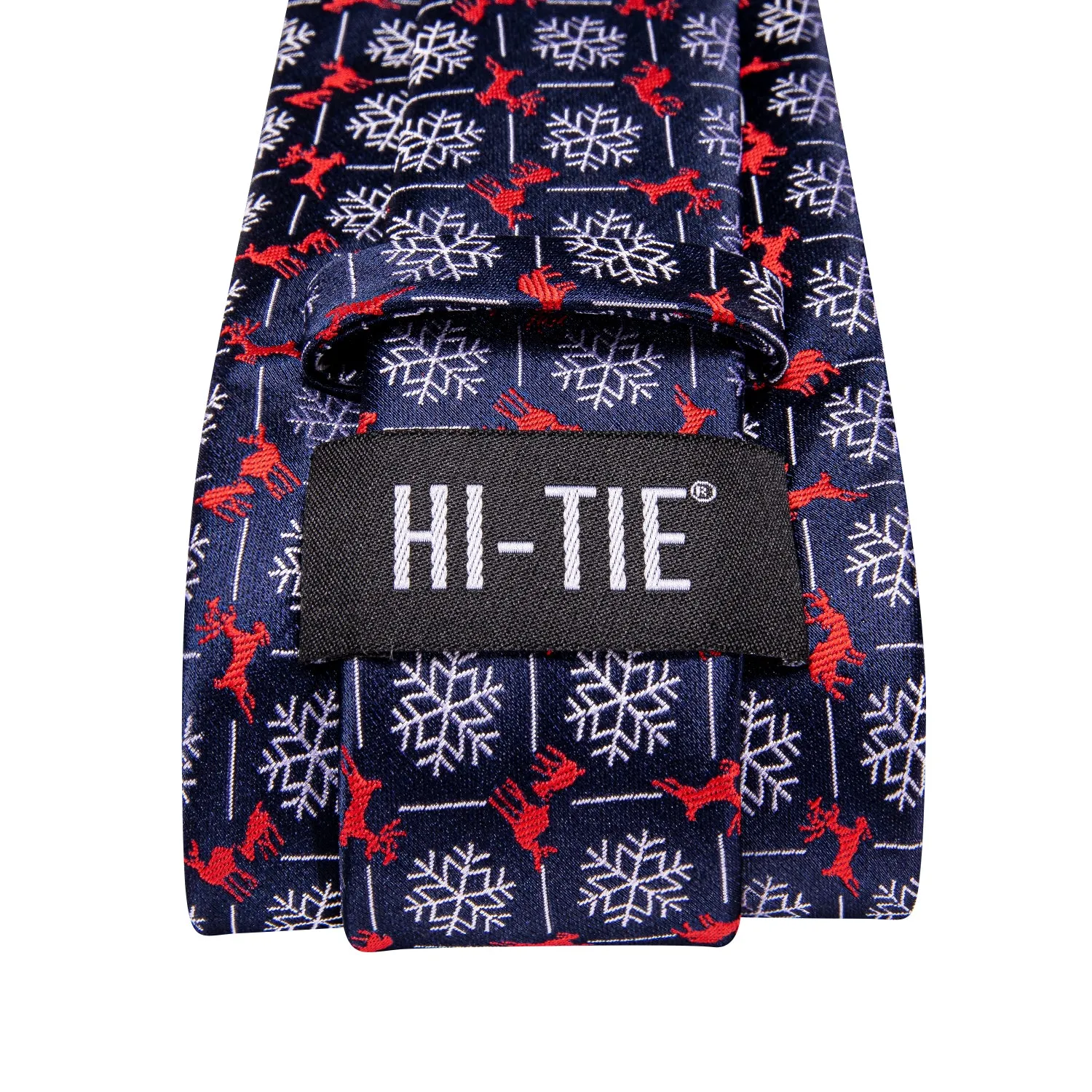 Hi-Tie Blue Necktie White Snowflakes Mens Silk Tie Hanky Cufflinks Set