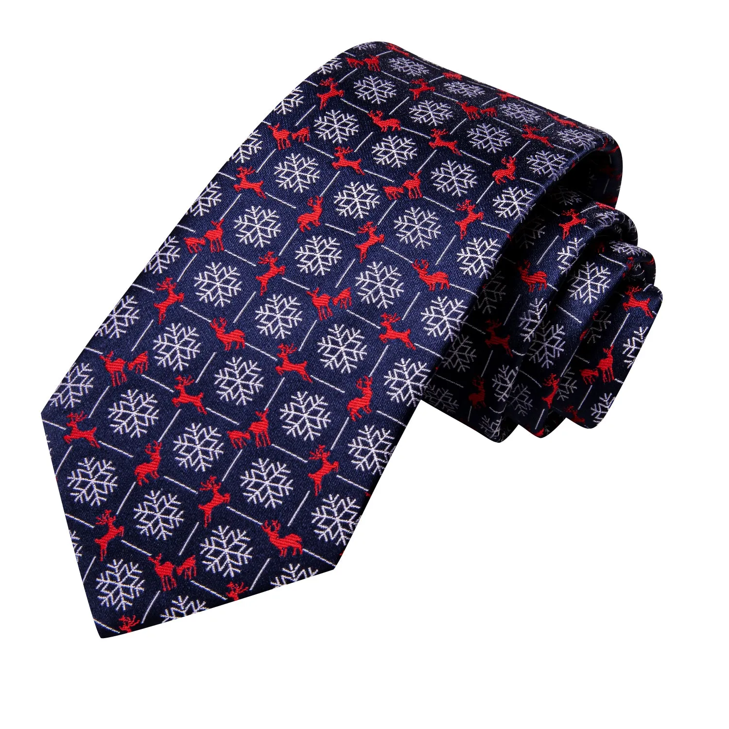 Hi-Tie Blue Necktie White Snowflakes Mens Silk Tie Hanky Cufflinks Set