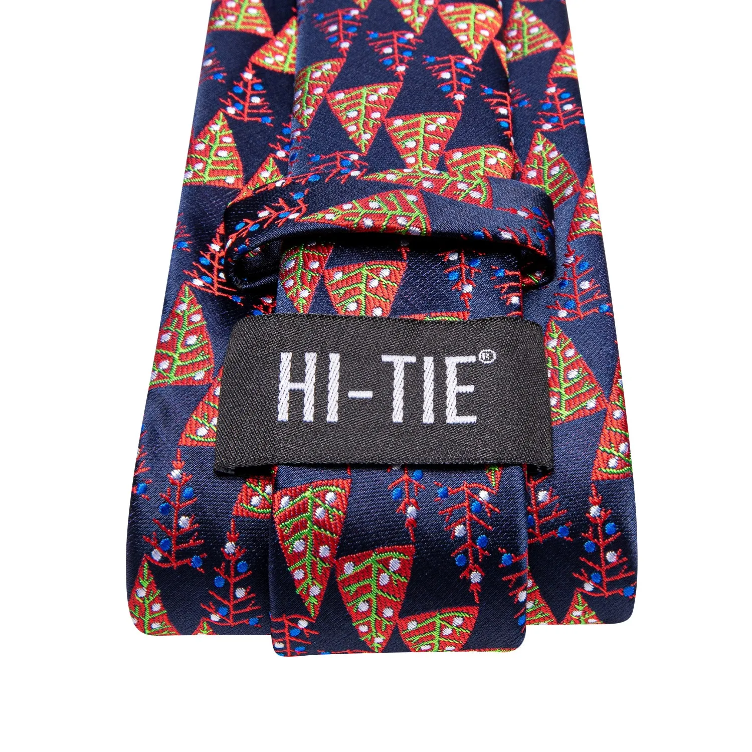 Hi-Tie Blue Red Christmas Tree Men's Tie Pocket Square Cufflinks Set