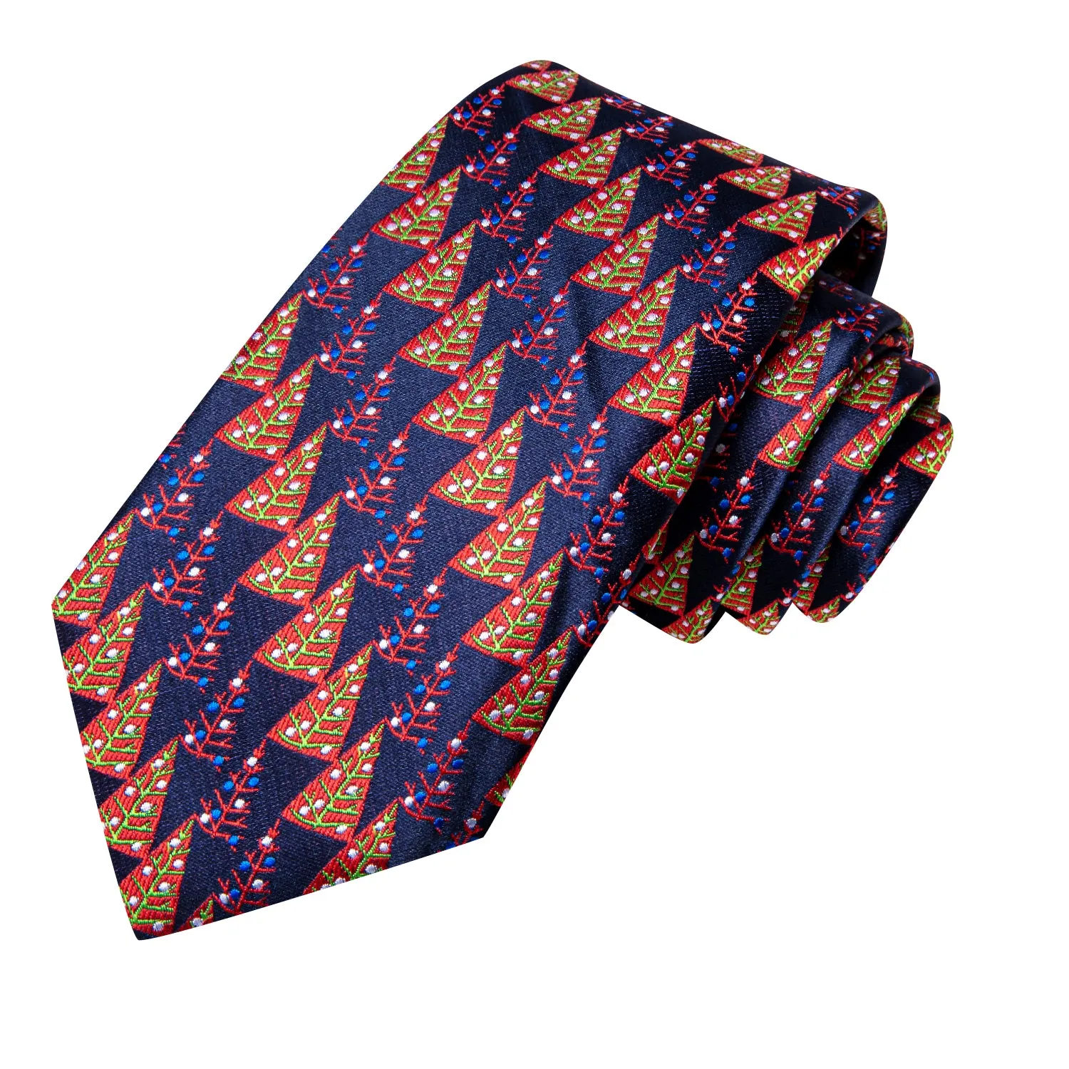 Hi-Tie Blue Red Christmas Tree Men's Tie Pocket Square Cufflinks Set