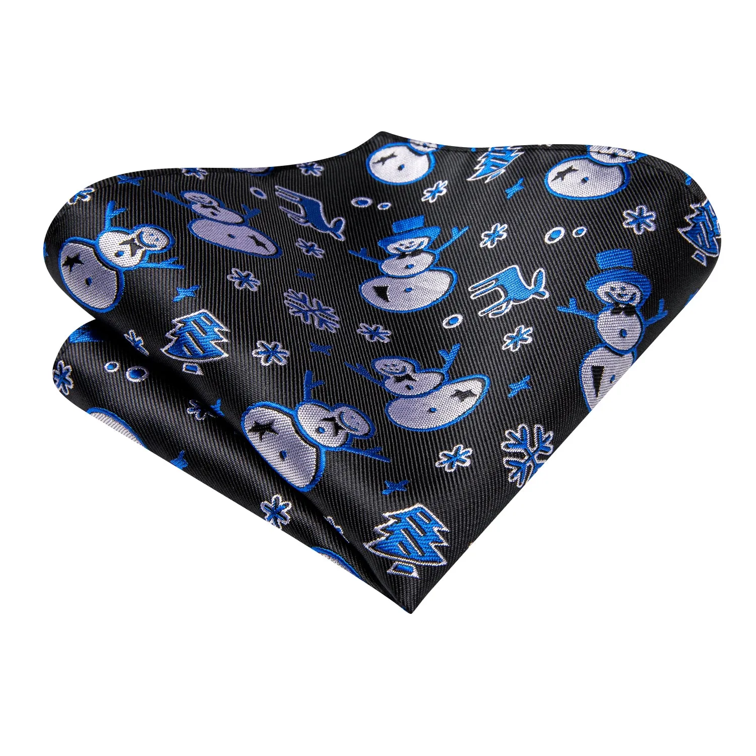 Hi-Tie Christmas Black Blue Snowmen Tie Pocket Square Cufflinks Set