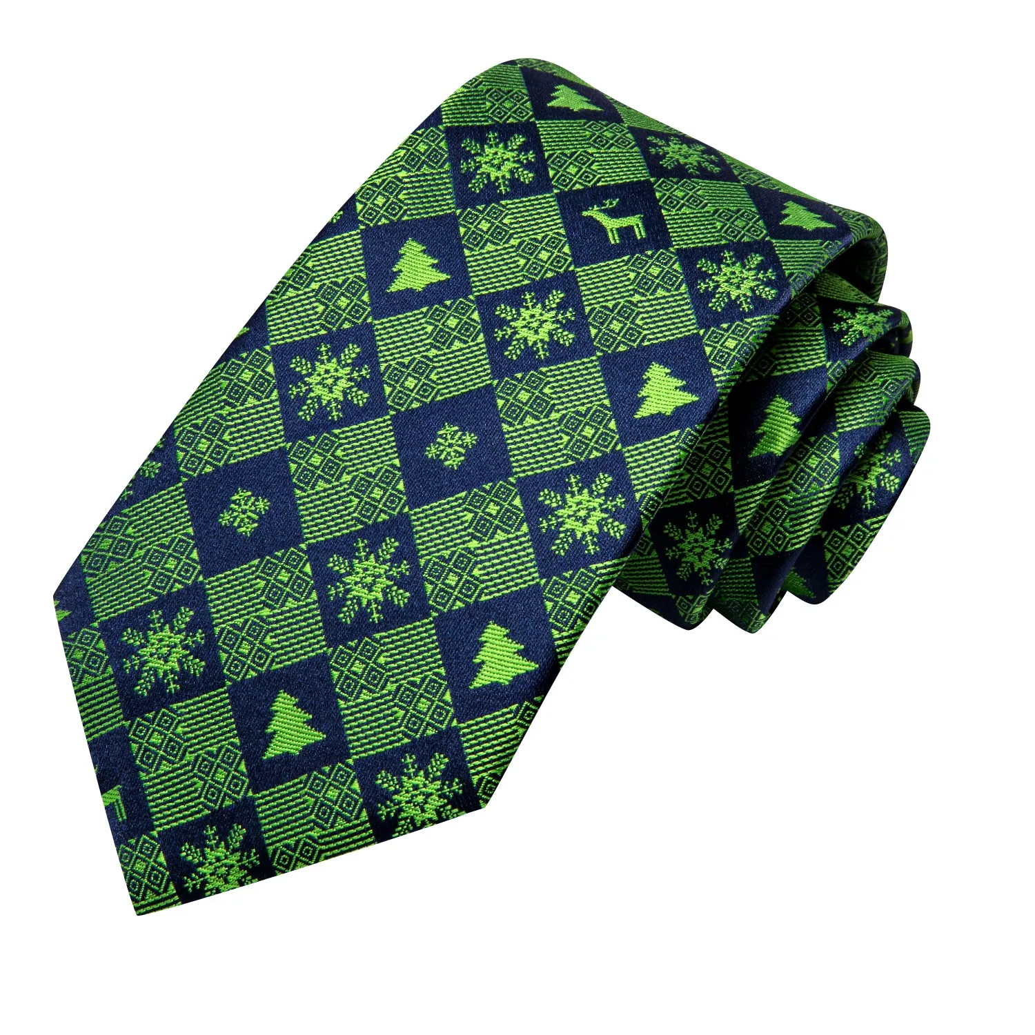 Hi-Tie Christmas Blue Green Novelty Tie Pocket Square Cufflinks Set