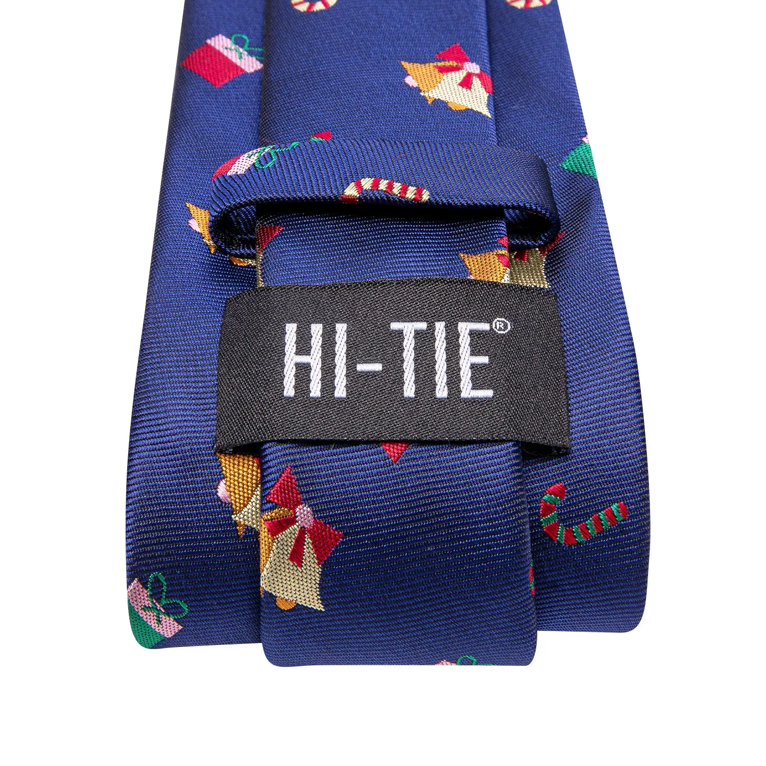 Hi-Tie Christmas Blue Novelty Men's Tie Pocket Square Cufflinks Set