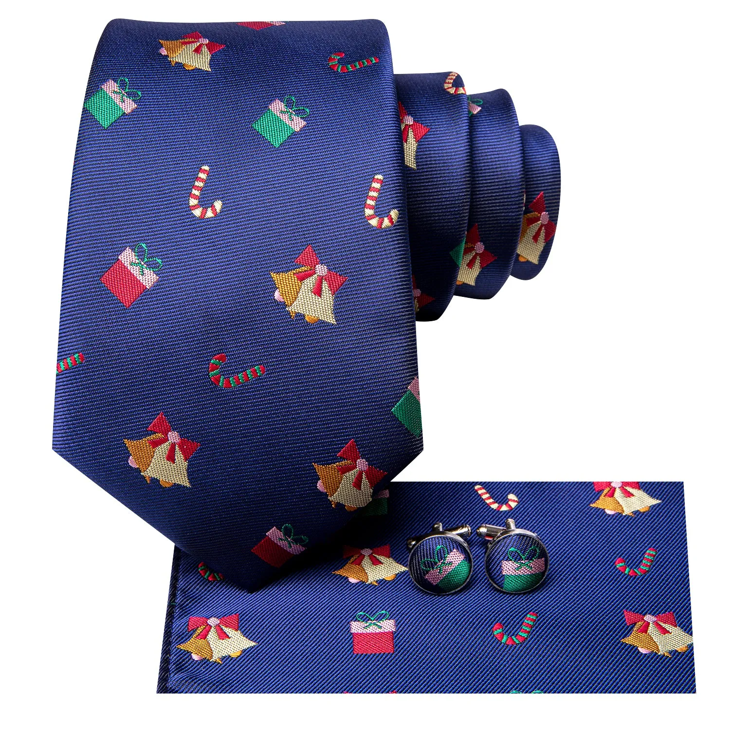 Hi-Tie Christmas Blue Novelty Men's Tie Pocket Square Cufflinks Set