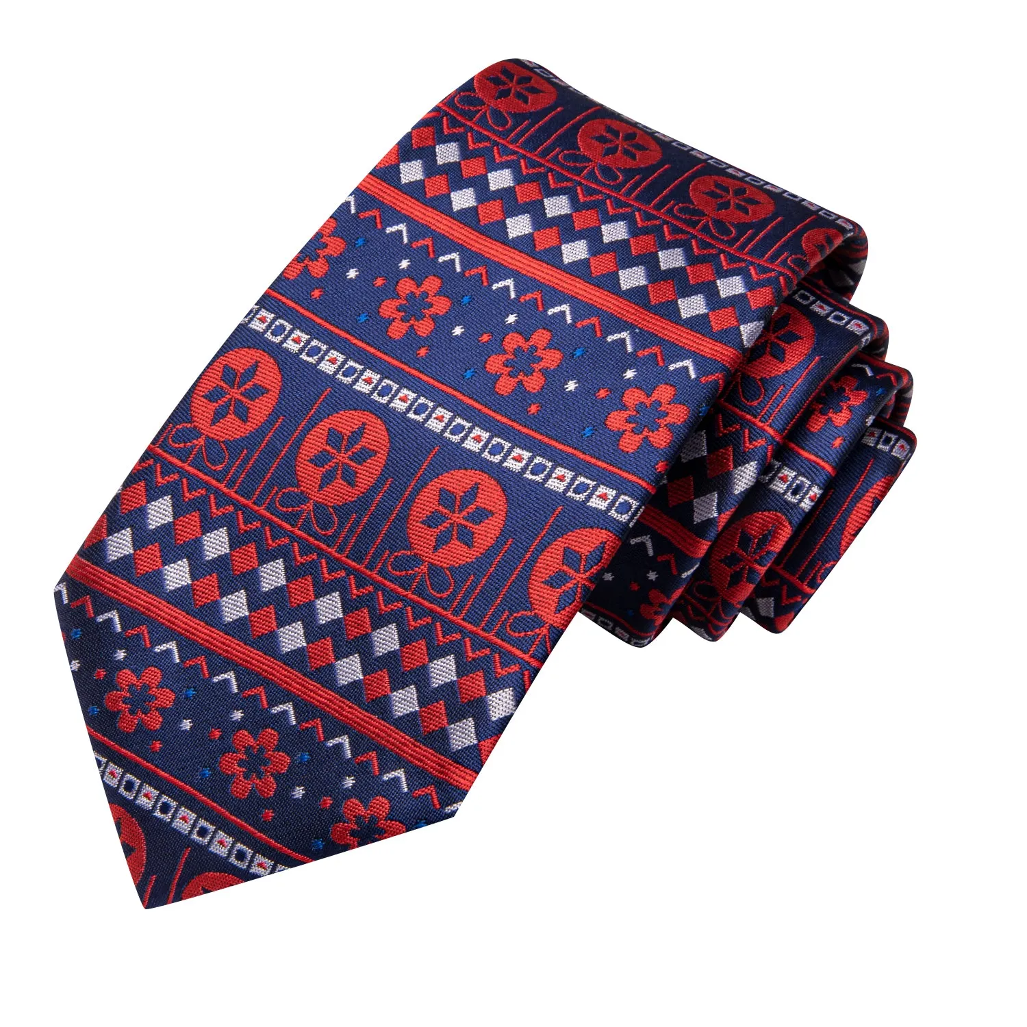 Hi-Tie Christmas Blue Red Novelty Mens Tie Pocket Square Cufflinks Set