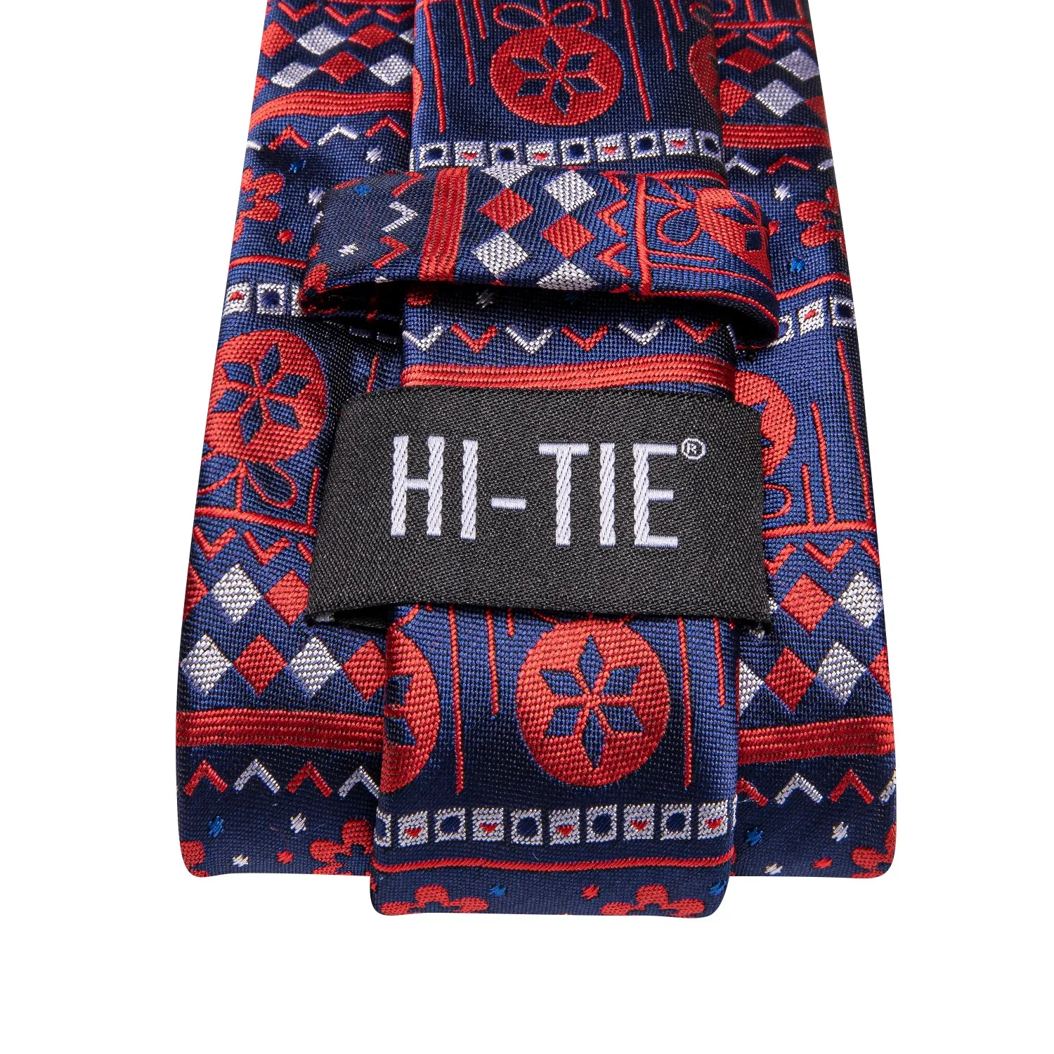 Hi-Tie Christmas Blue Red Novelty Mens Tie Pocket Square Cufflinks Set