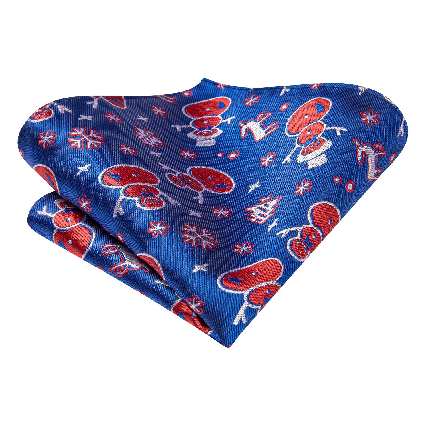 Hi-Tie Christmas Blue Red Snowmen Mens Tie Pocket Square Cufflinks Set