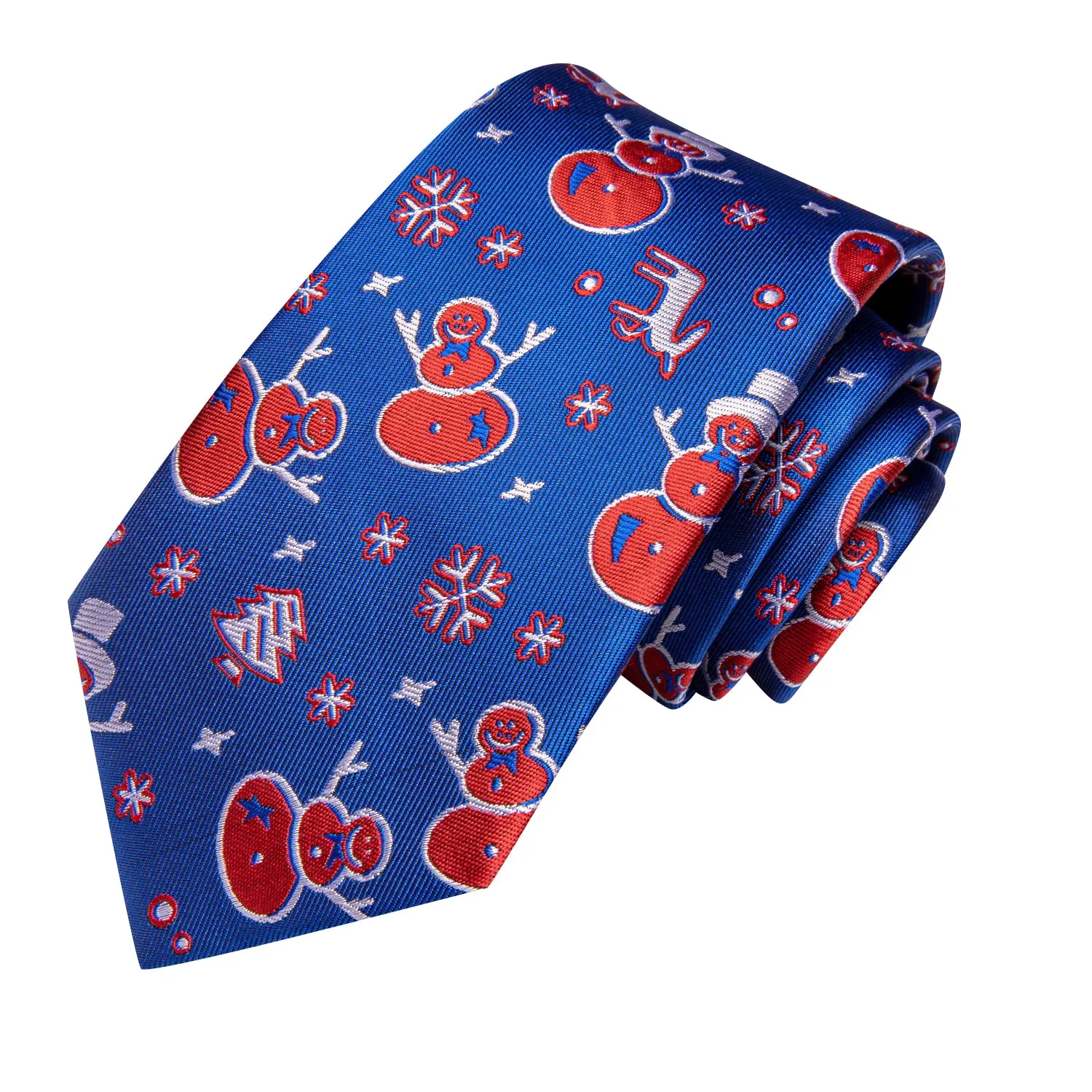 Hi-Tie Christmas Blue Red Snowmen Mens Tie Pocket Square Cufflinks Set