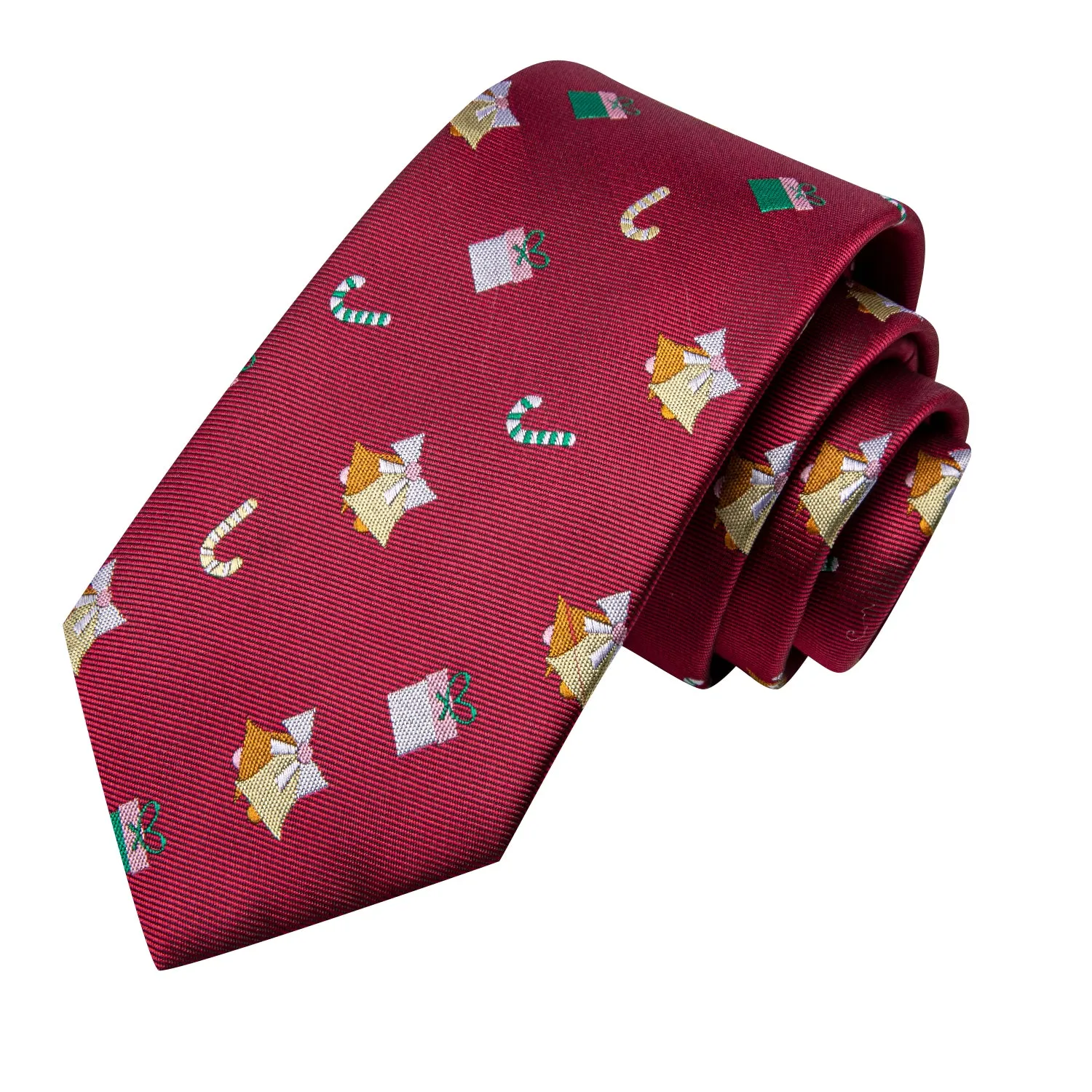 Hi-Tie Christmas Burgundy Red Novelty Men's Tie Hanky Cufflinks Set