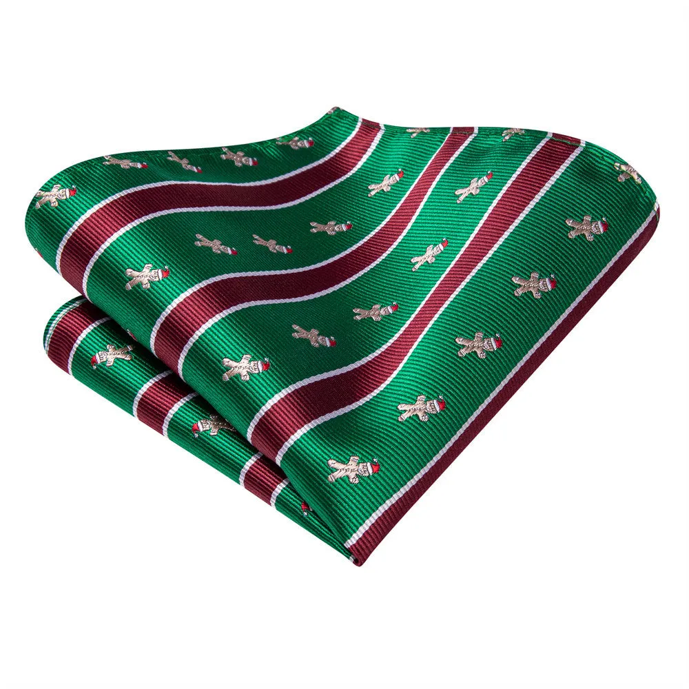 Hi-Tie Christmas Green Red Striped Gingerbread Man Necktie Set