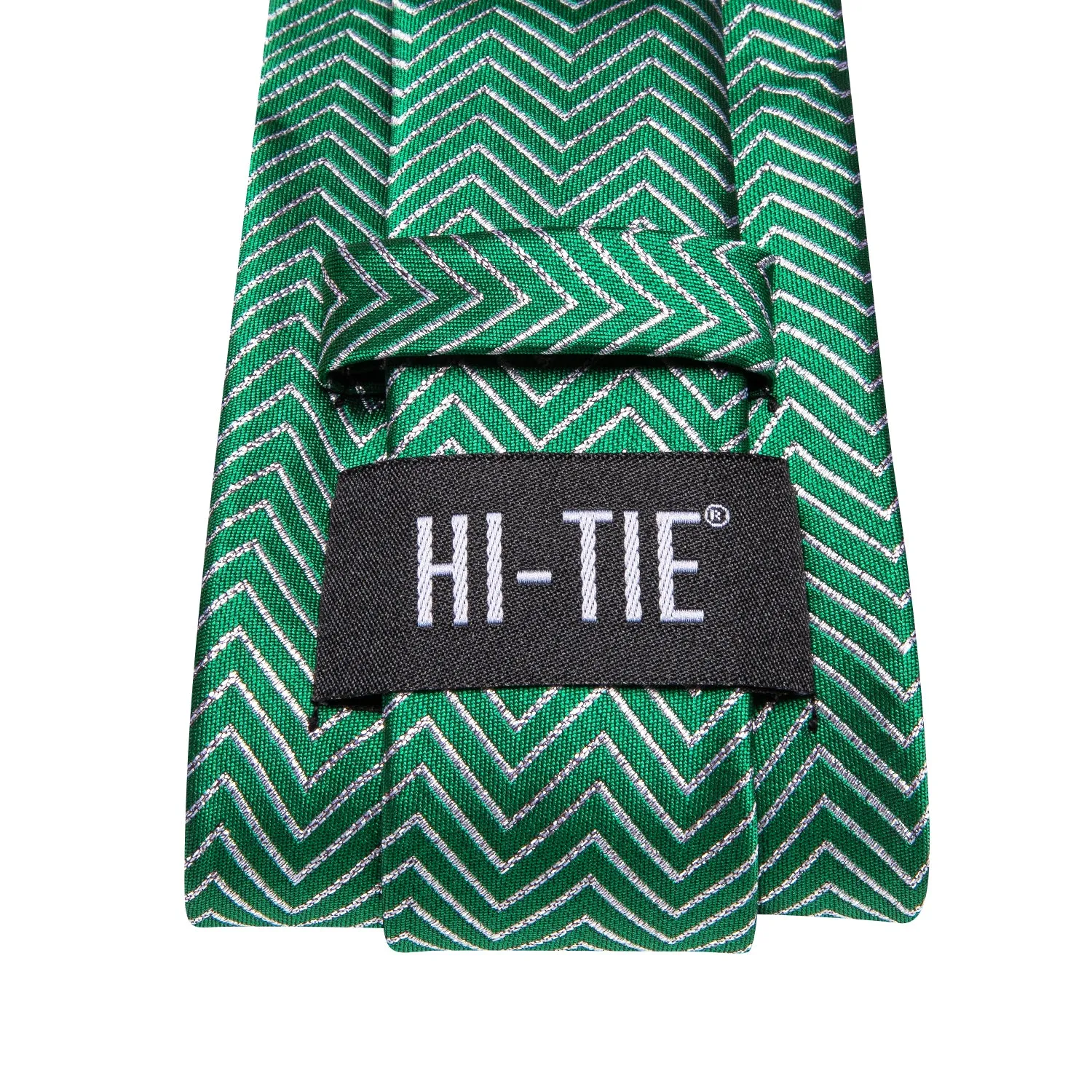 Hi-Tie Christmas Green White Men's Tie Pocket Square Cufflinks Set