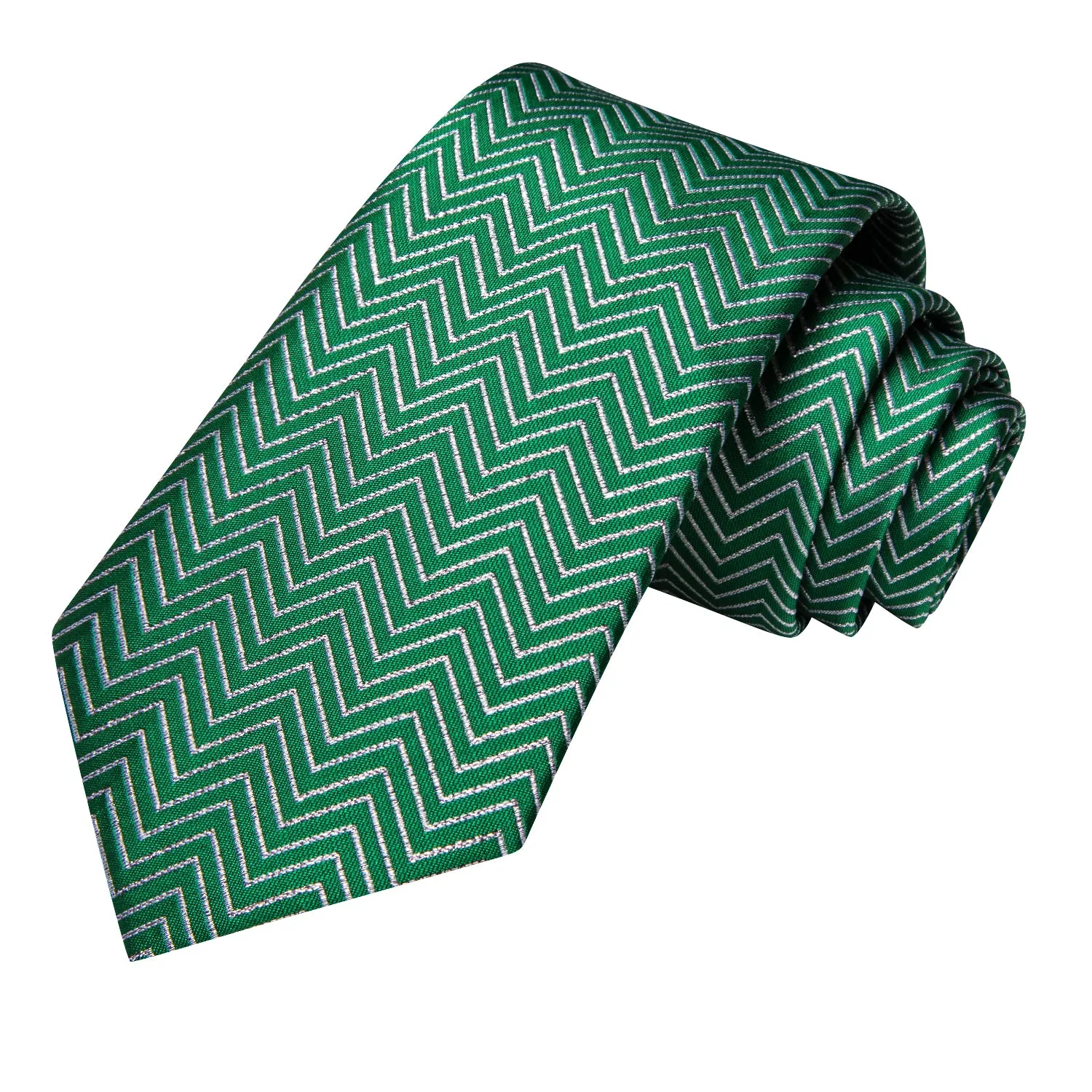 Hi-Tie Christmas Green White Men's Tie Pocket Square Cufflinks Set