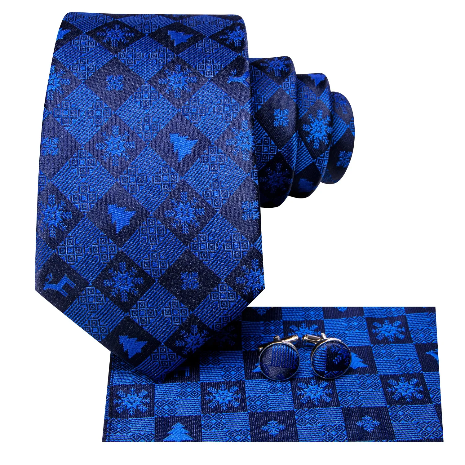 Hi-Tie Christmas Ocean Blue Novelty Tie Pocket Square Cufflinks Set