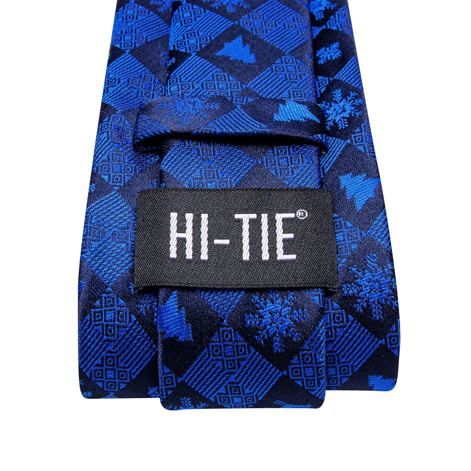 Hi-Tie Christmas Ocean Blue Novelty Tie Pocket Square Cufflinks Set