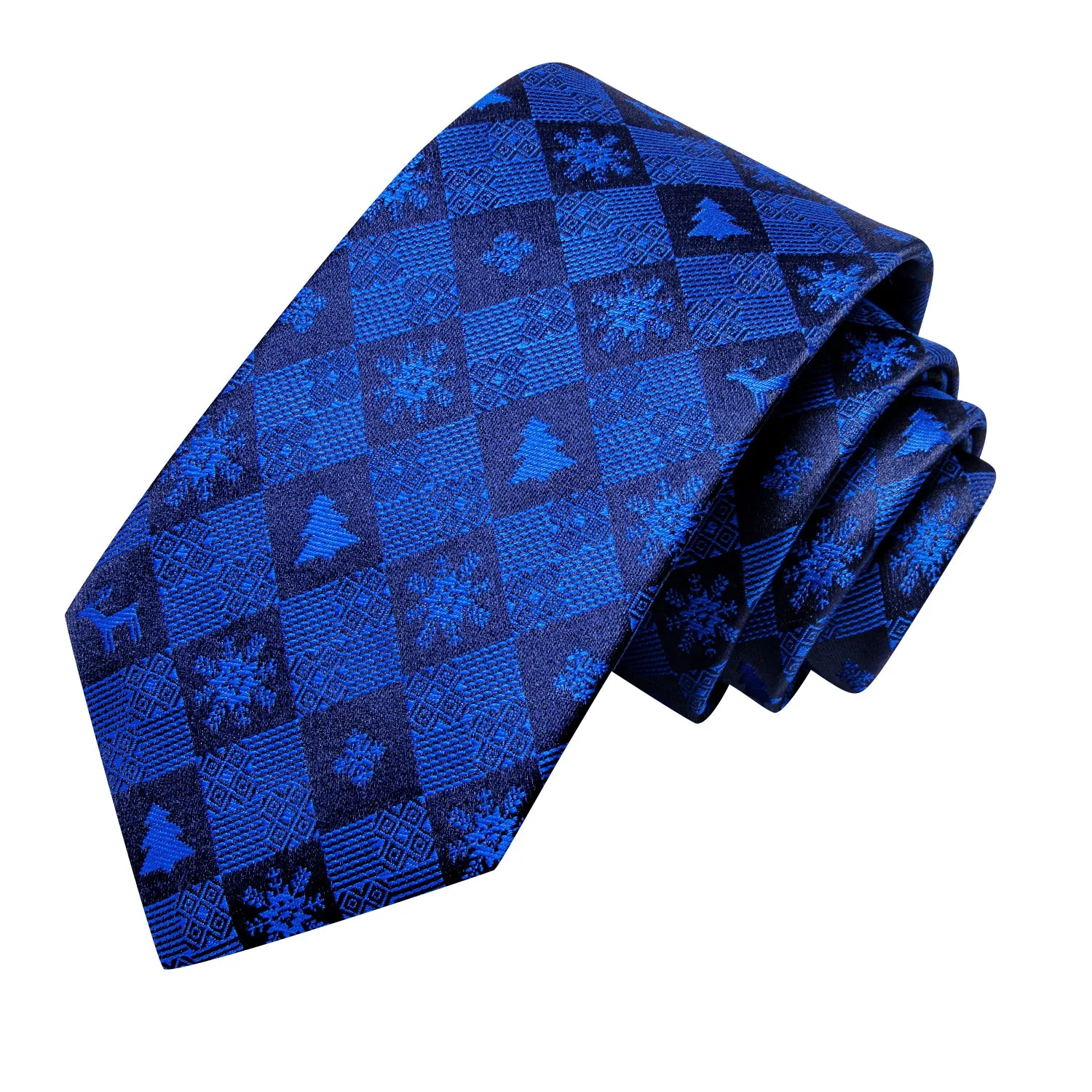 Hi-Tie Christmas Ocean Blue Novelty Tie Pocket Square Cufflinks Set