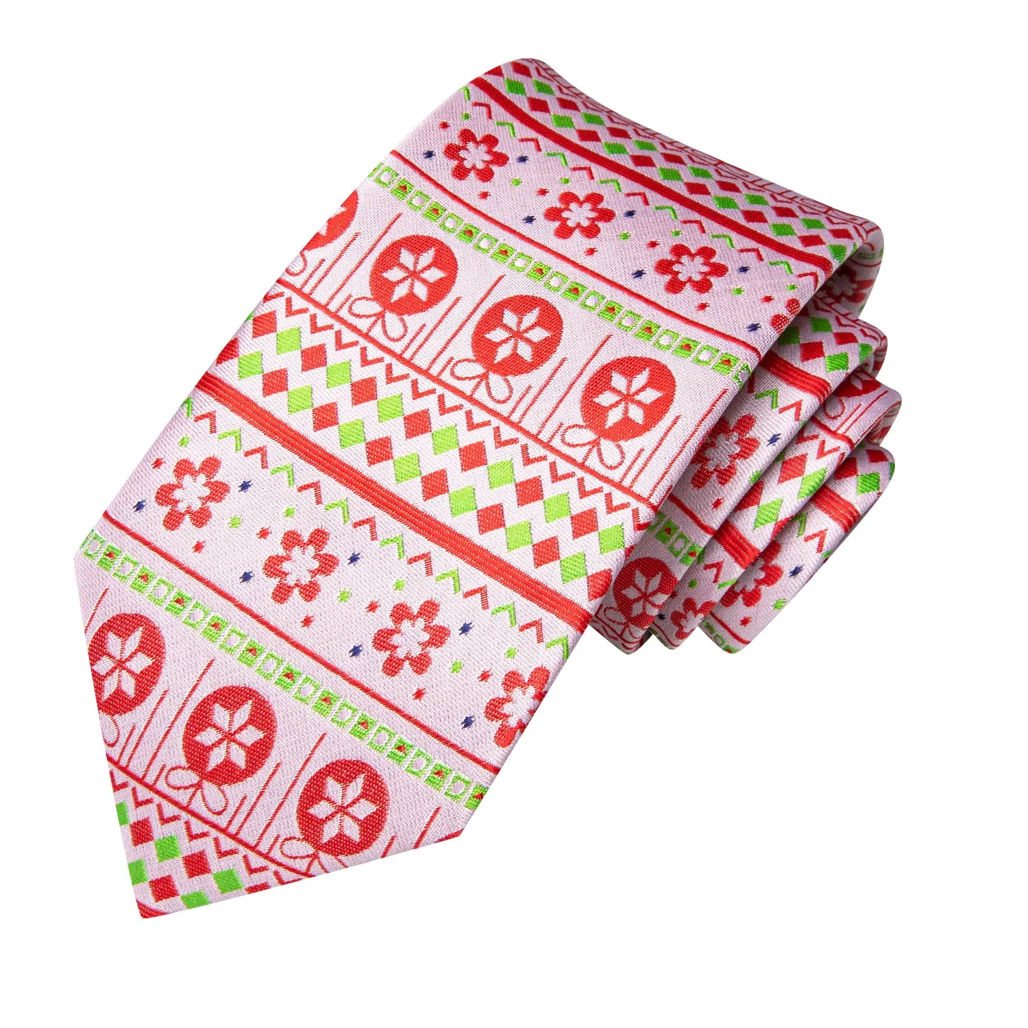 Hi-Tie Christmas Pink Red Novelty Mens Tie Pocket Square Cufflinks Set