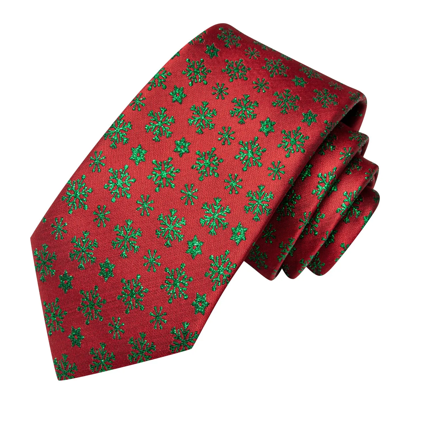 Hi-Tie Christmas Red Green Snowflakes Tie Pocket Square Cufflinks Set