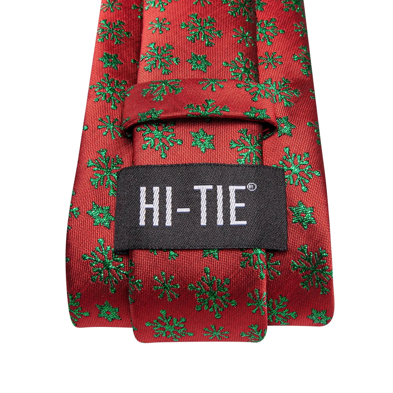 Hi-Tie Christmas Red Green Snowflakes Tie Pocket Square Cufflinks Set