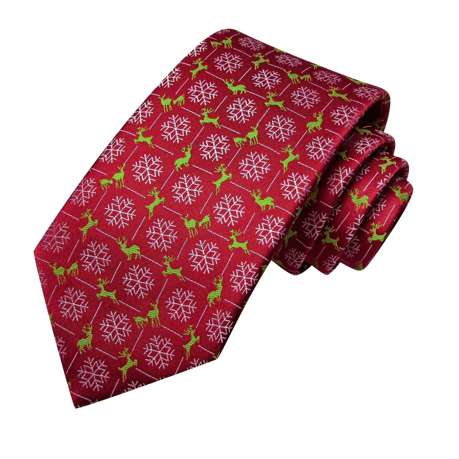 Hi-Tie Christmas Red Snowflake Deer Tie Pocket Square Cufflinks Set