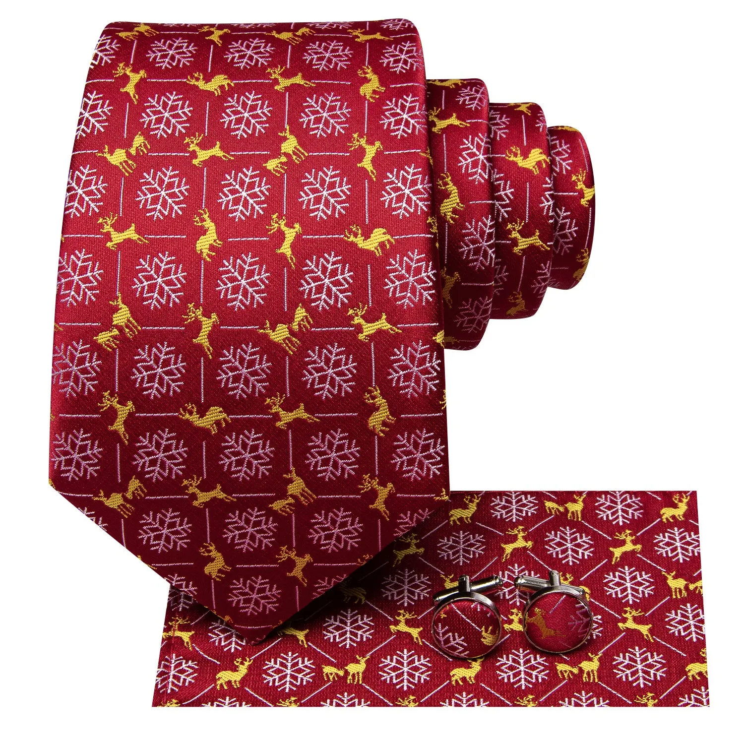 Hi-Tie Christmas Red White Snowflake Deer Mens Festival Dinner Tie Set