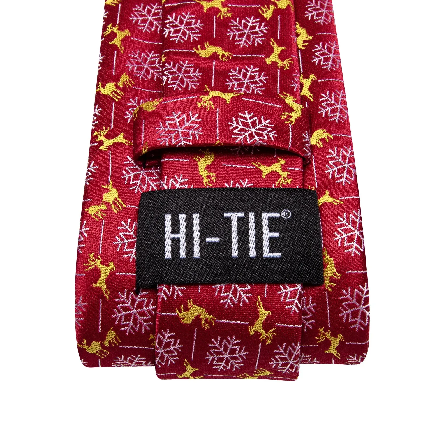 Hi-Tie Christmas Red White Snowflake Deer Mens Festival Dinner Tie Set