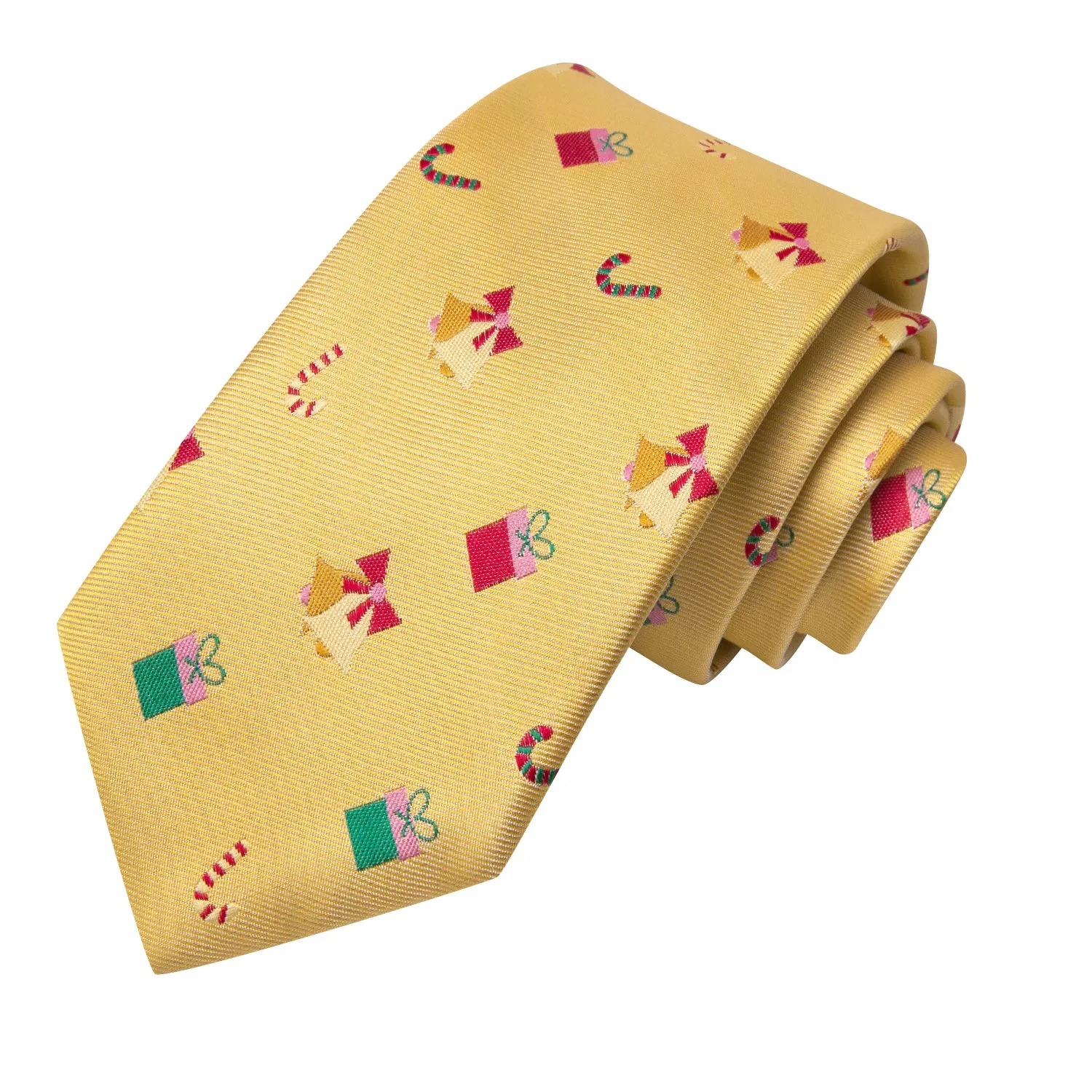 Hi-Tie Christmas Yellow Novelty Men's Tie Pocket Square Cufflinks Set