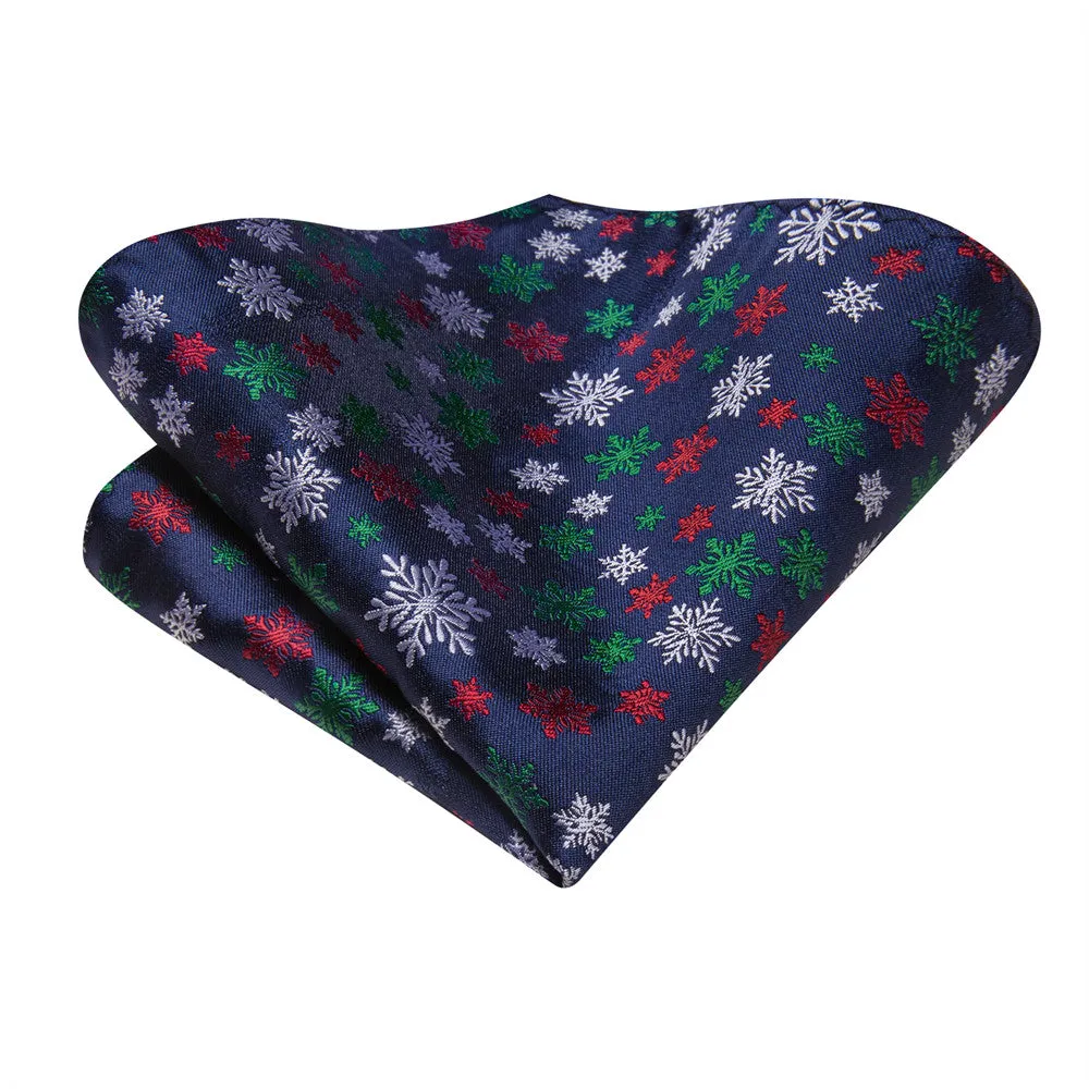 Hi-Tie Dark Blue White Snow Christmas Designer Silk Necktie Set