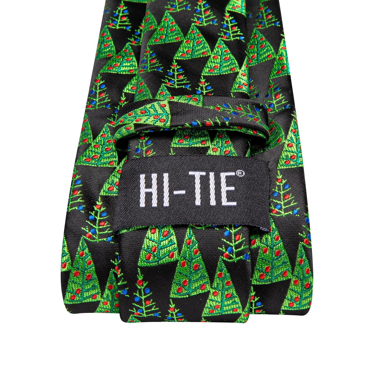 Hi-Tie Dark Green Black Novelty Necktie Pocket Square Cufflinks Set