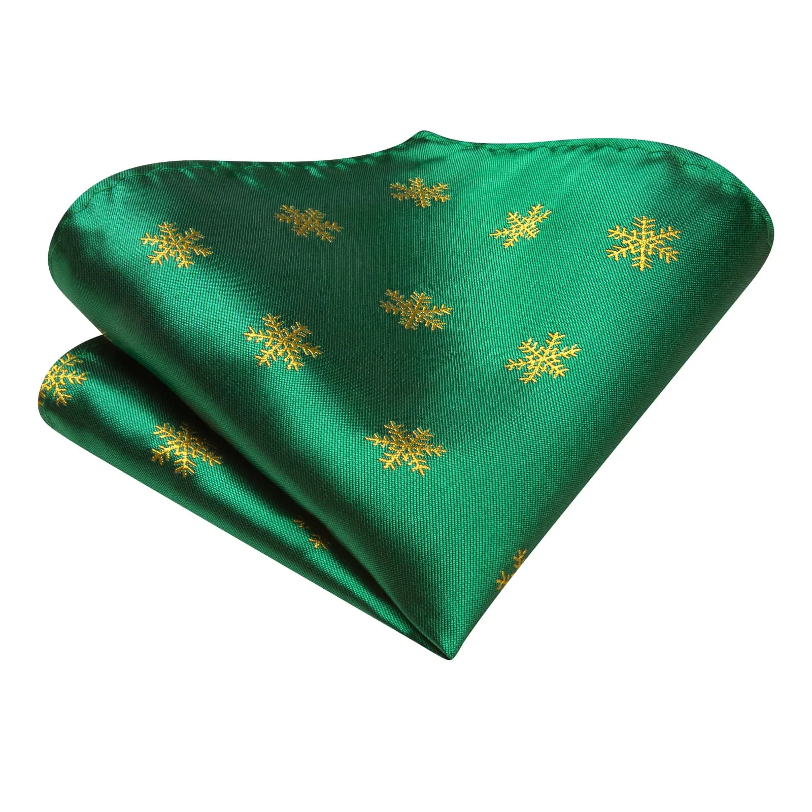 Hi-Tie Dark Spring Green Tie Gold Snowflake Tie Hanky Cufflinks Set