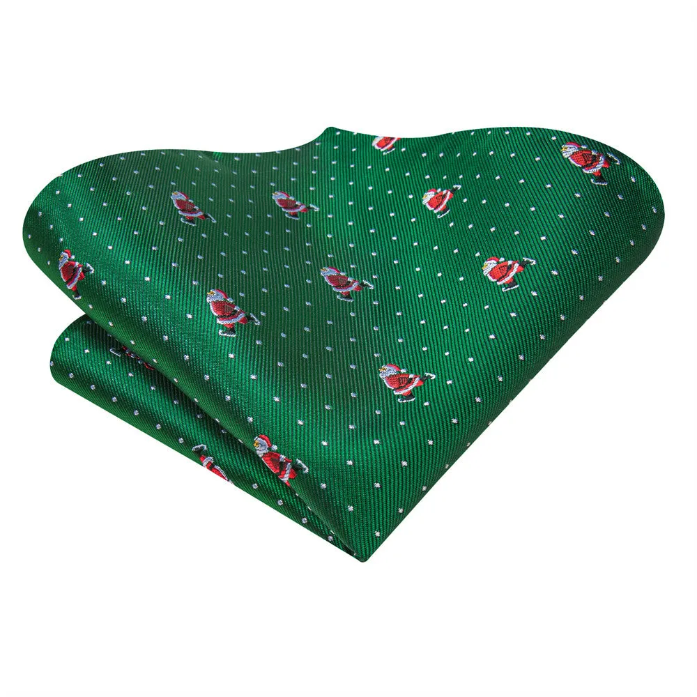 Hi-Tie Green Christmas Necktie White Polka Dots Santa Designer Tie Set