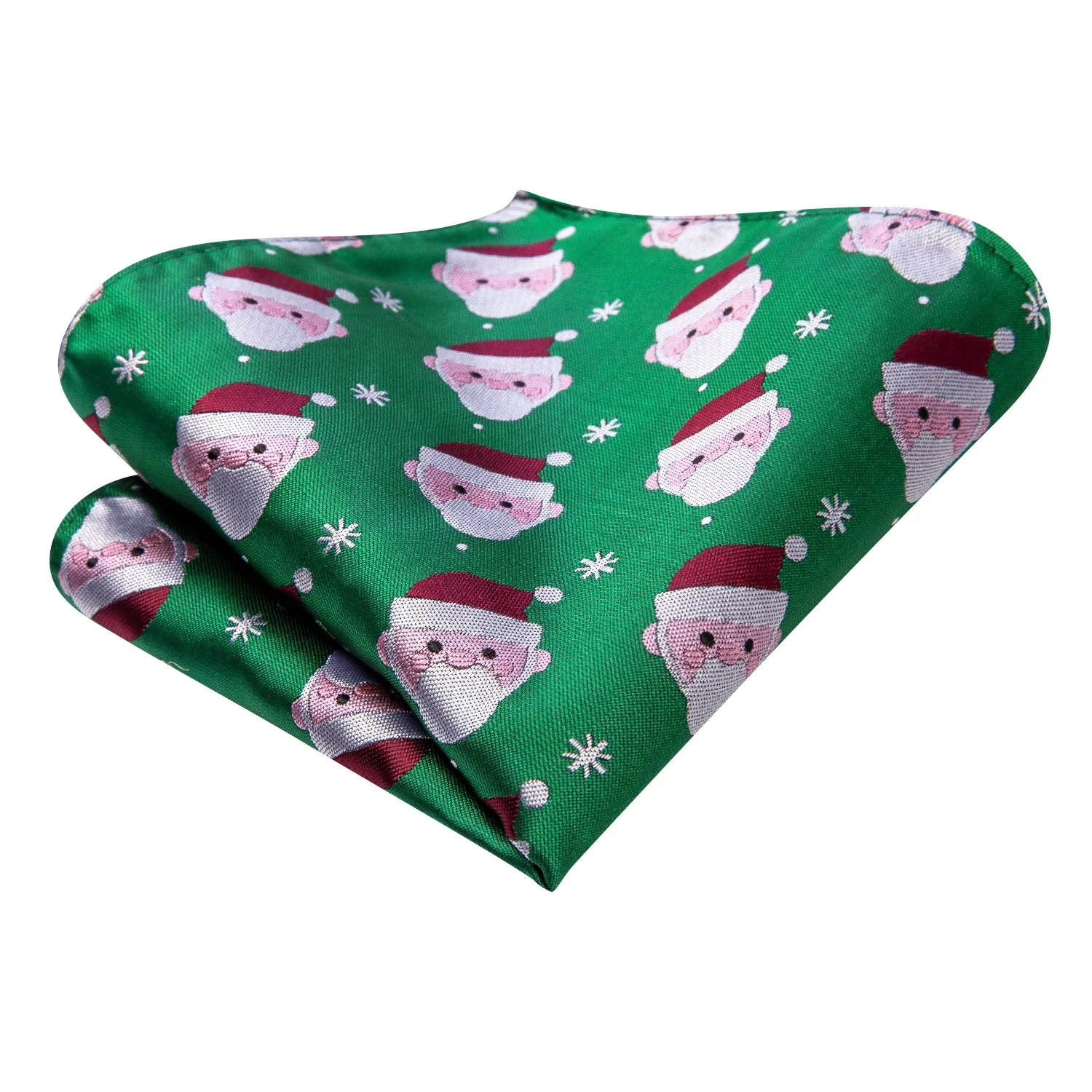 Hi-Tie Green Christmas Snowmen Men's Tie Pocket Square Cufflinks Set