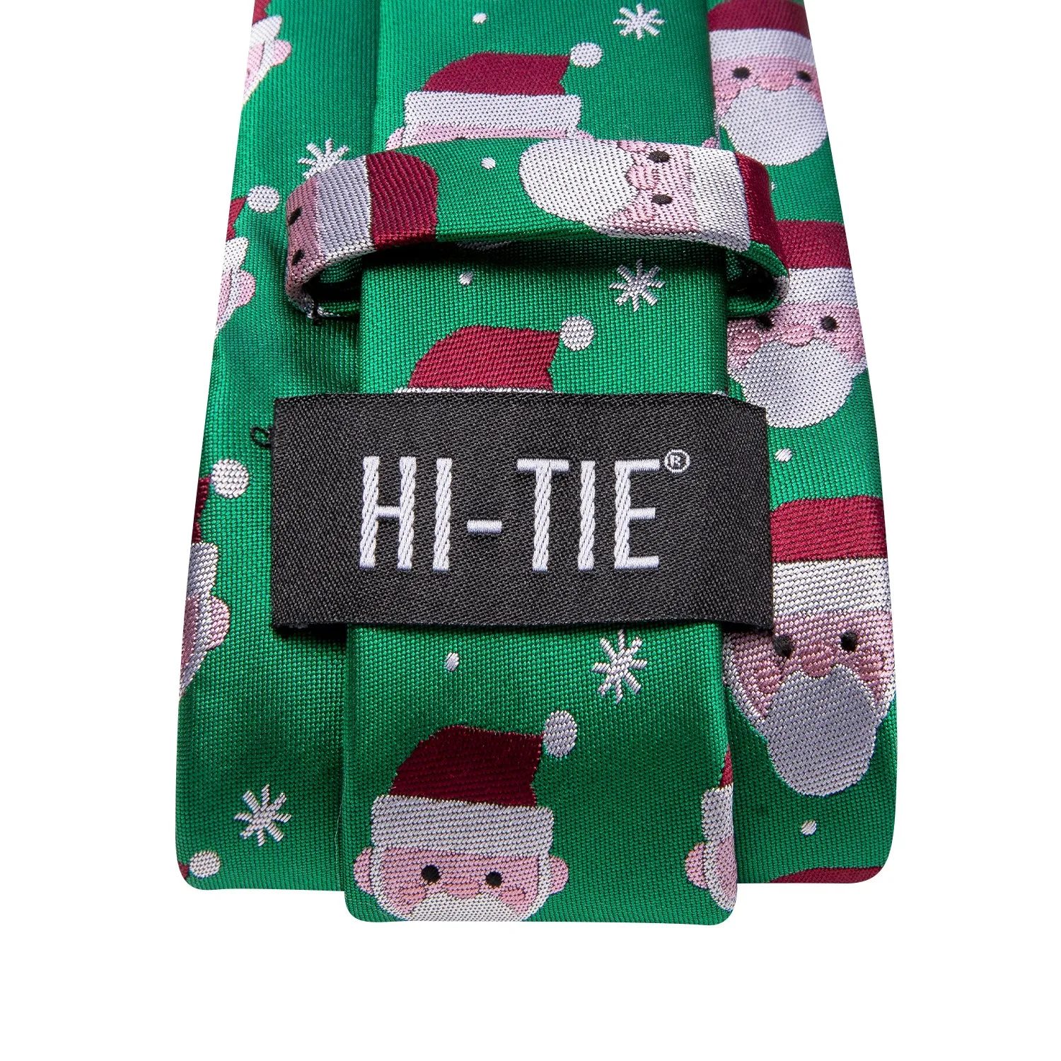 Hi-Tie Green Christmas Snowmen Men's Tie Pocket Square Cufflinks Set