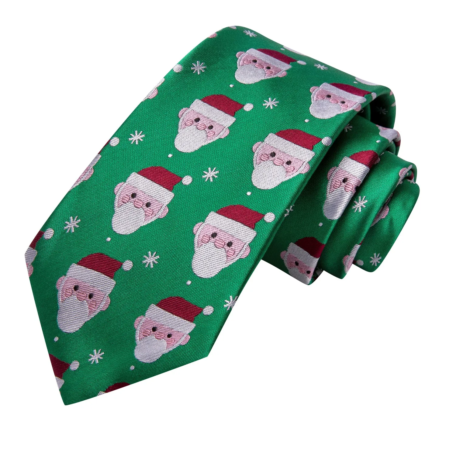 Hi-Tie Green Christmas Snowmen Men's Tie Pocket Square Cufflinks Set