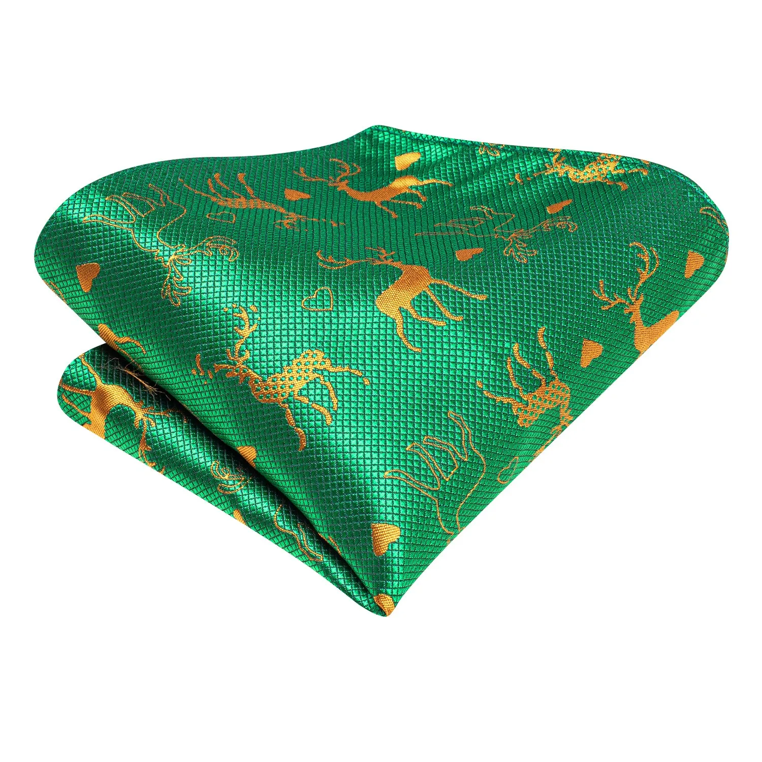 Hi-Tie Green Golden Elk Christmas Necktie Pocket Square Cufflinks Set