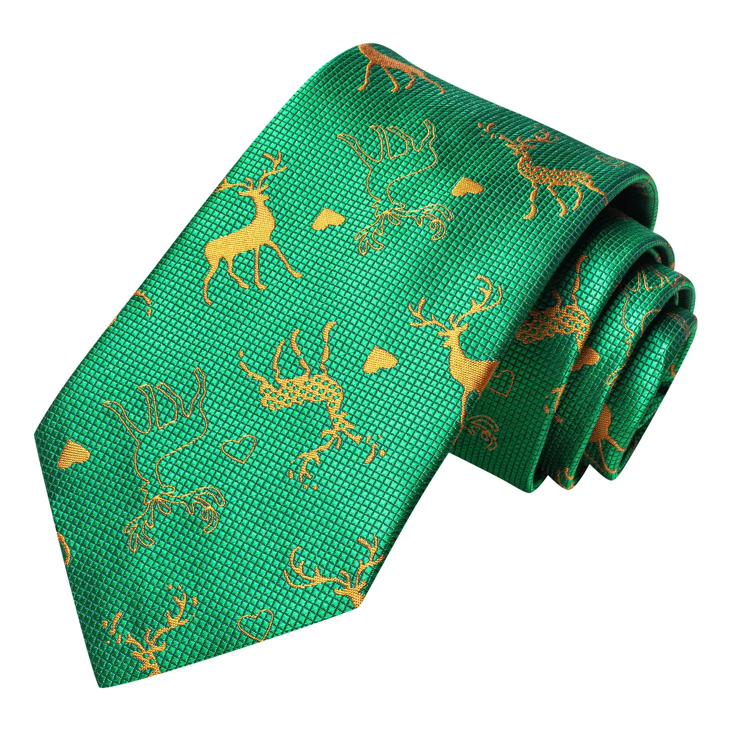 Hi-Tie Green Golden Elk Christmas Necktie Pocket Square Cufflinks Set