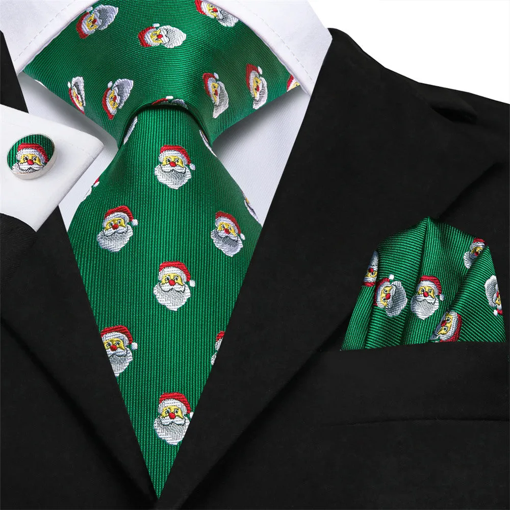 Hi-Tie Green Santa Polka Dots Christmas Designer Necktie Set