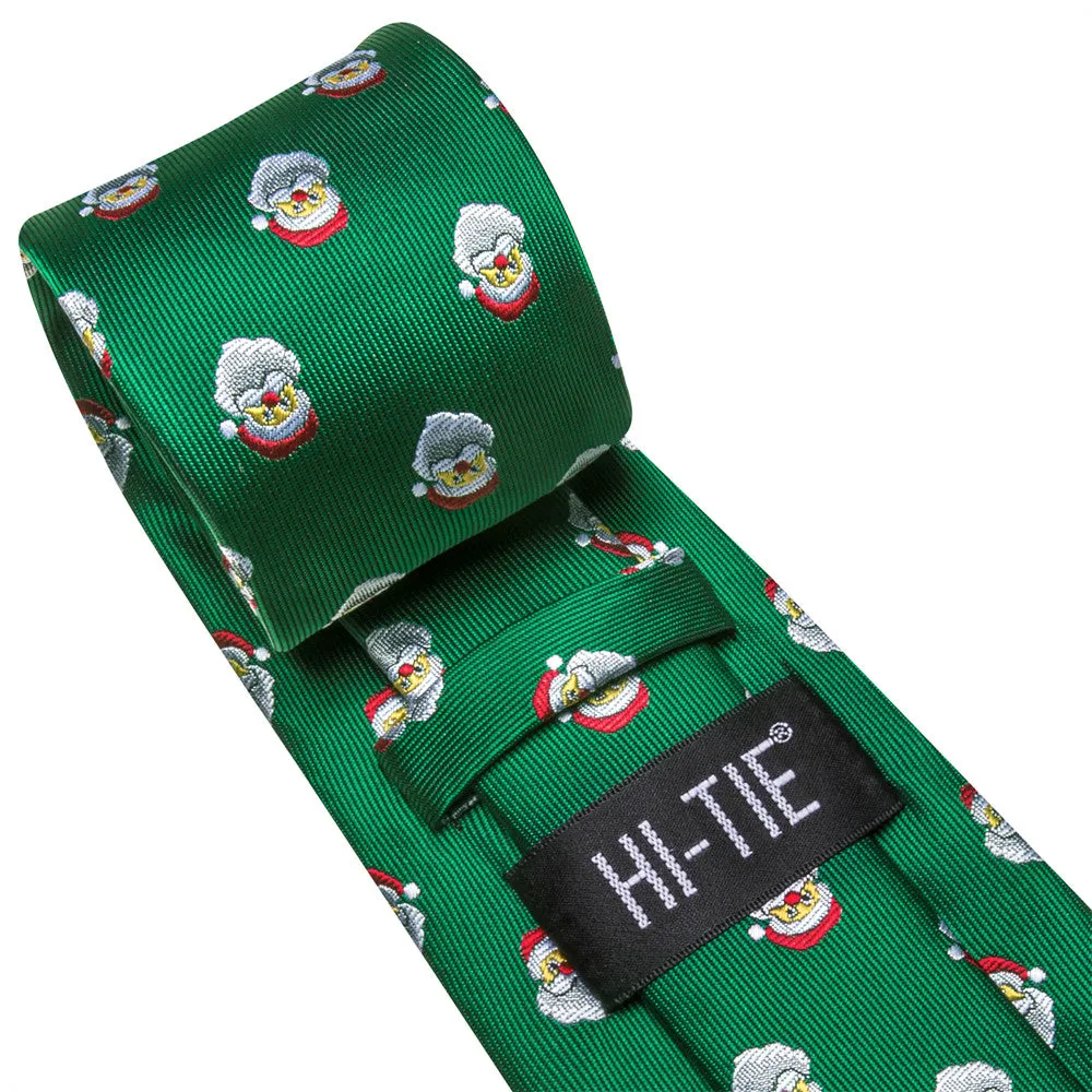 Hi-Tie Green Santa Polka Dots Christmas Designer Necktie Set