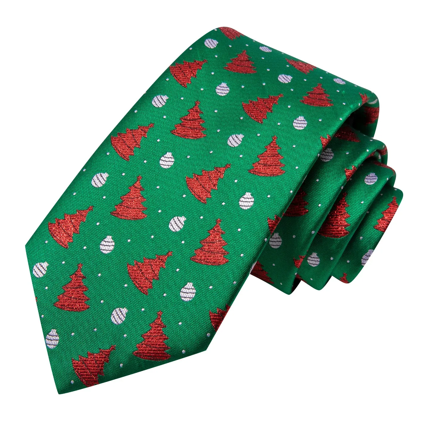 Hi-Tie Green Ties Christmas Tree Men's Tie Pocket Square Cufflinks Set