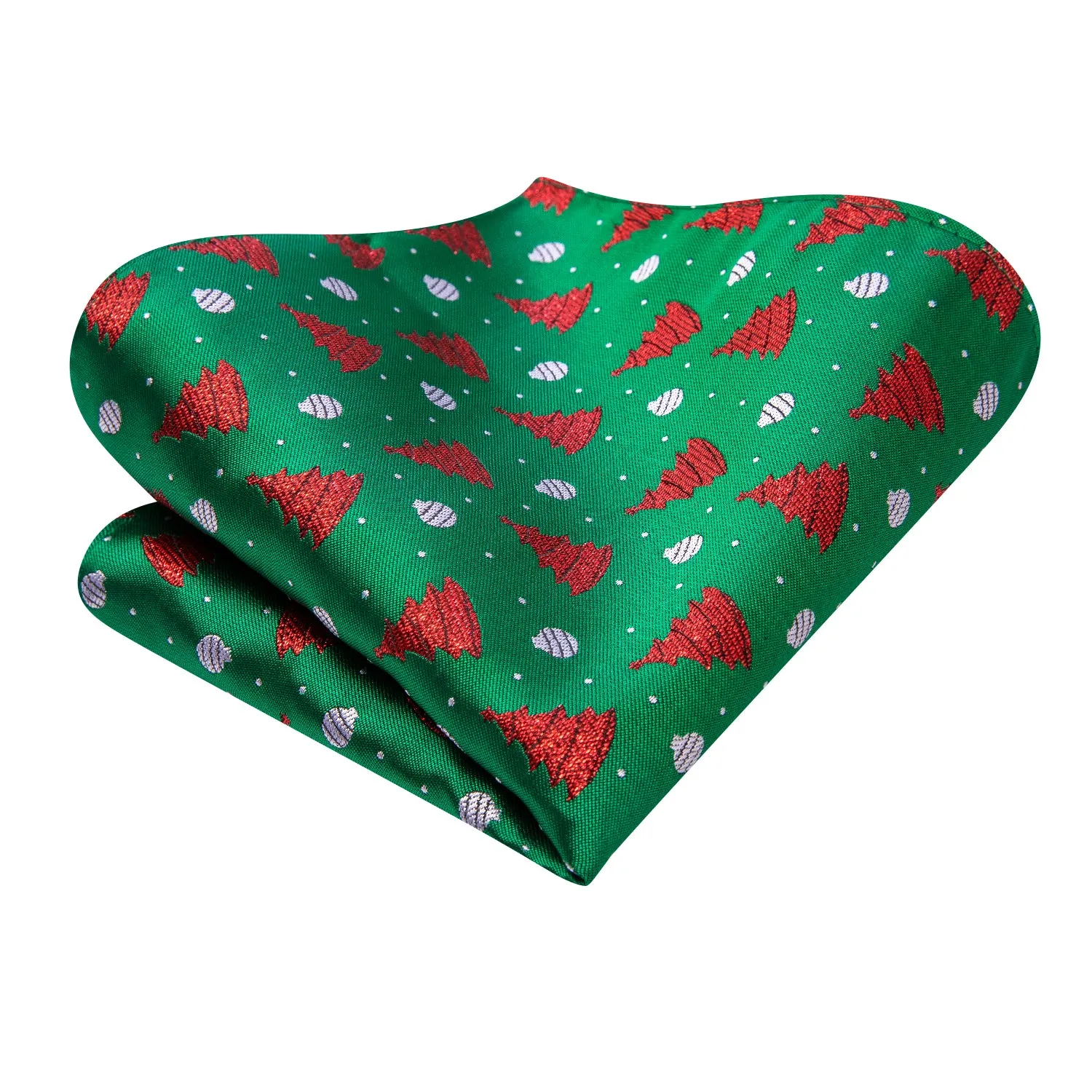 Hi-Tie Green Ties Christmas Tree Men's Tie Pocket Square Cufflinks Set