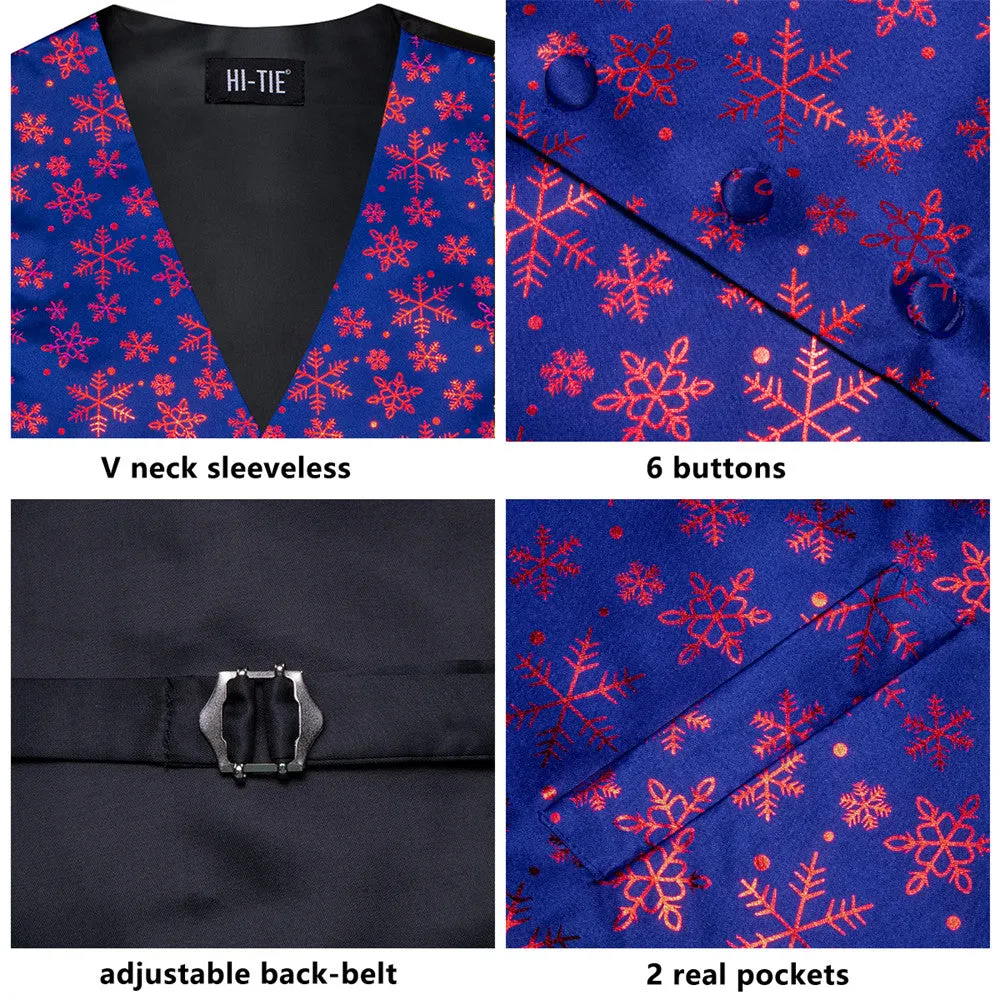 Hi-Tie Mens Waistcoat Blue Purple Snow Christmas Vest Necktie Set