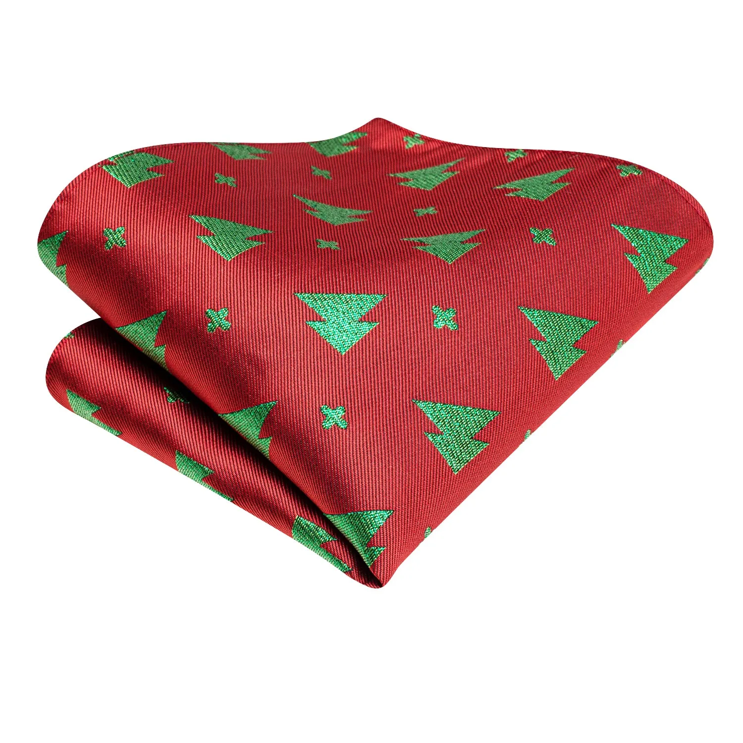 Hi-Tie Red Green Christmas Tree Necktie Pocket Square Cufflinks Set