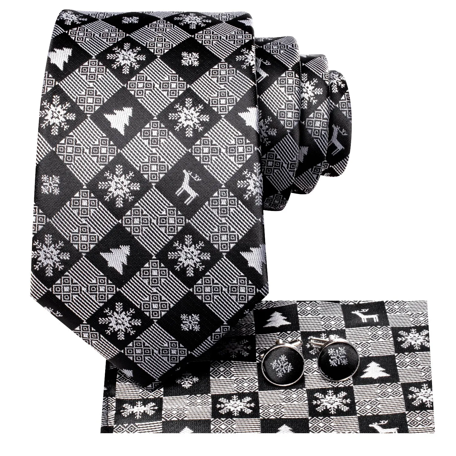 Hi-Tie Silver Grey Necktie Novelty Necktie Pocket Square Cufflinks Set